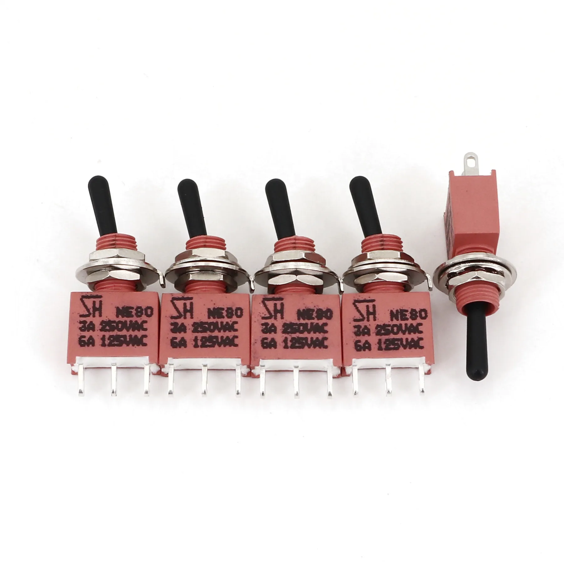 5Pcs Salecom NE80-T Sealed Waterproof 3Pin SPDT Plastic Handle 6.35mm Panel Mount Mini Toggle Switch 6A/125VAC