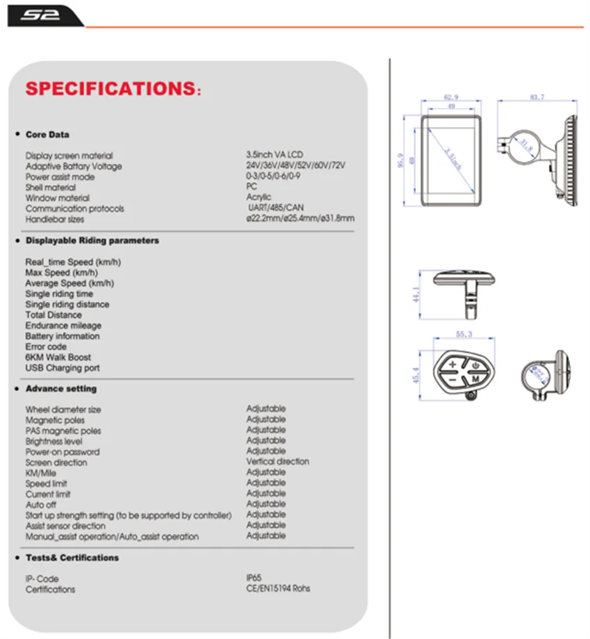 بروتوكول bafang UART، شاشة محرك BBS، شاشة S2 #5