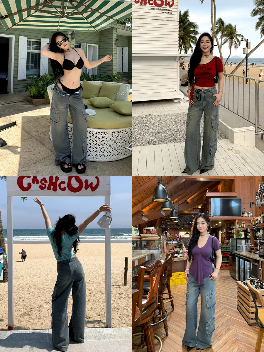 

Cherry Street Sle plus Size Straight Leg Workwear Jeans Women's Loose Fit Faionable Summer Long Zipper Casual Trousers