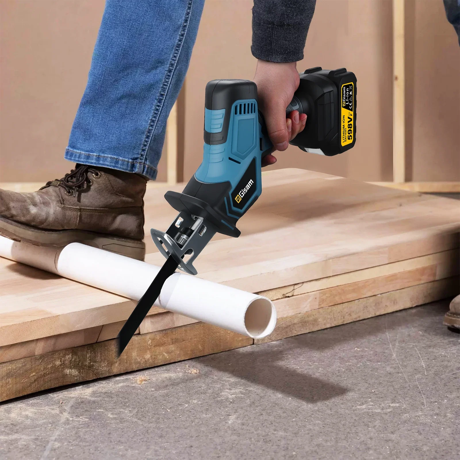 Gisam 3600w Brushless Reciprocating Saw Electric Chainsaw Wood Metal PVC Pipe Cutting Power Tool for Makita 18V Battery Pins view 4