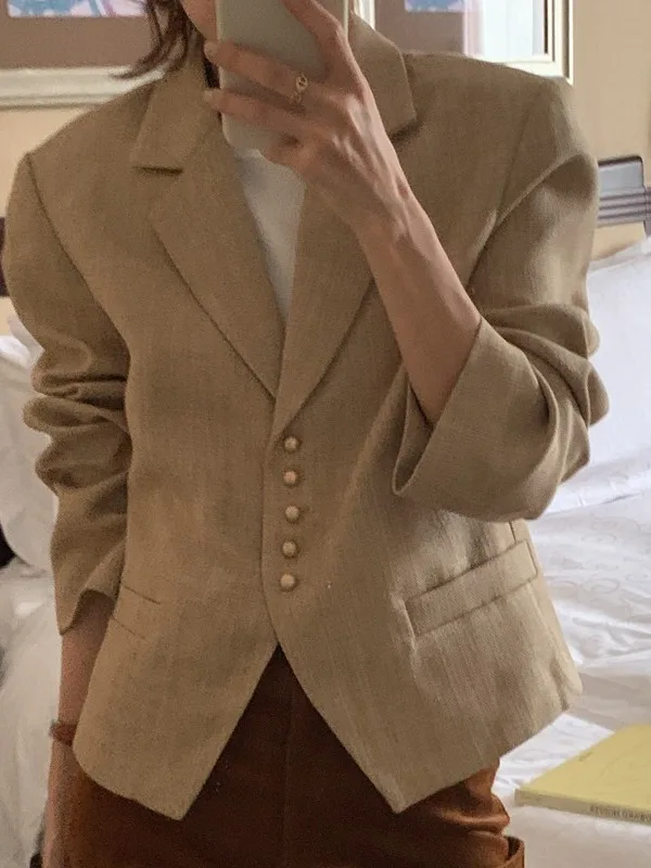 

Ретро-элегантный женский пиджак с одной пуговицей, шикарный, модный, весенний, свободного кроя, из полиэстера, с длинными рукавами