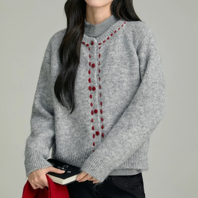 

Autumn Winter single-breasted Knitted Sweater Short Cardigan jacket Loose Crew Neck korean Fashion solid Sweaters youth Women