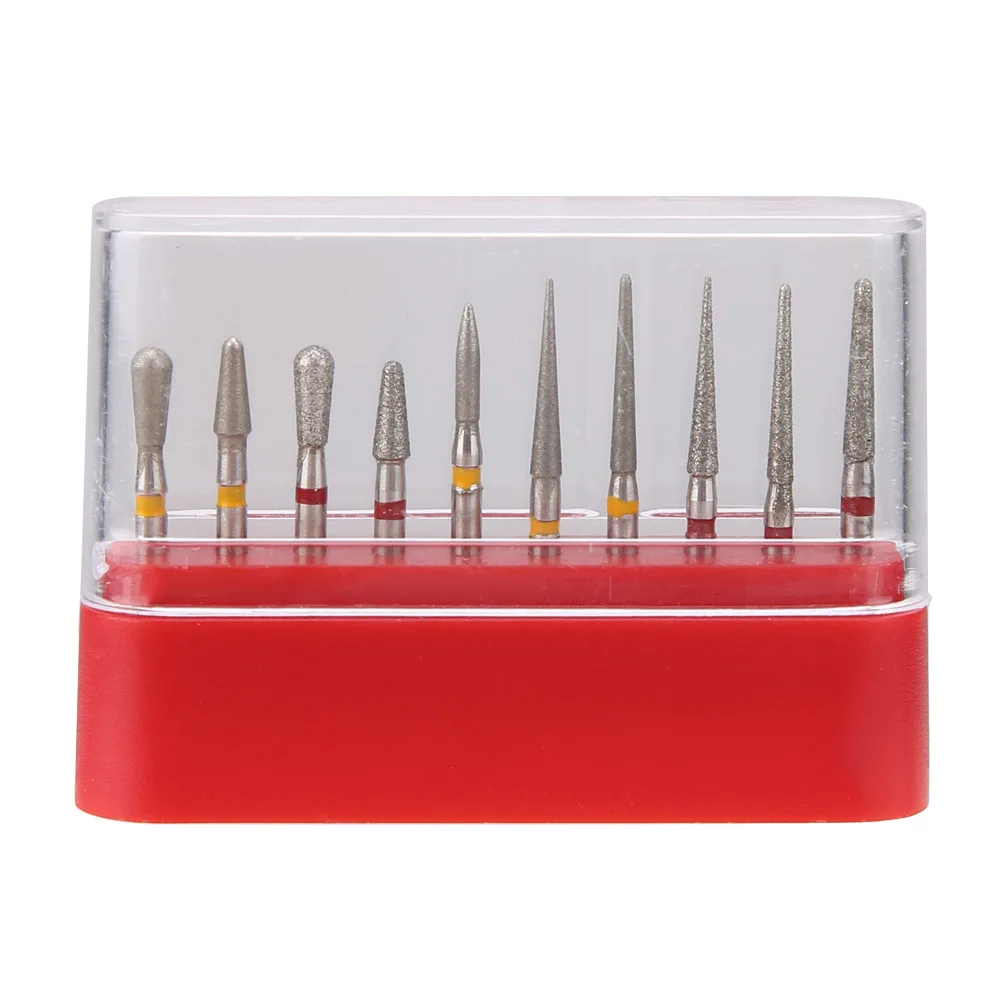 10 pz/set kit di trapano per frese diamantate dentali FG1.6mm con scatola di immagazzinaggio durevole denti porcellana orale dentista strumenti di lucidatura accessori