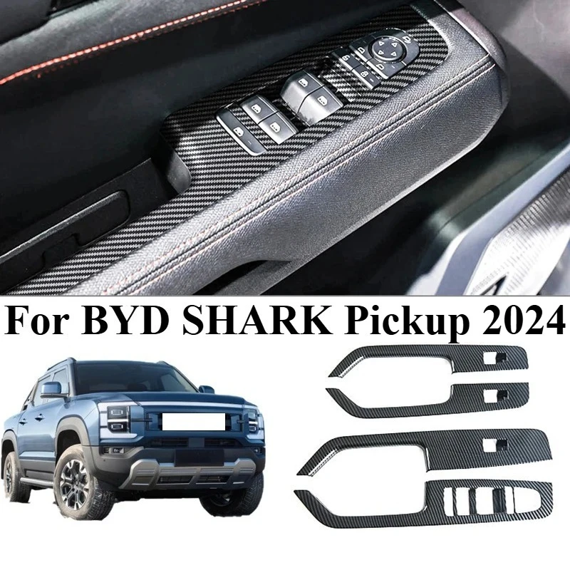 

For BYD SHARK Pickup 2024 Window Switch Panel Cover - Carbon Printing ABS Plastic Door Control Trim Sticker No Tools Needed