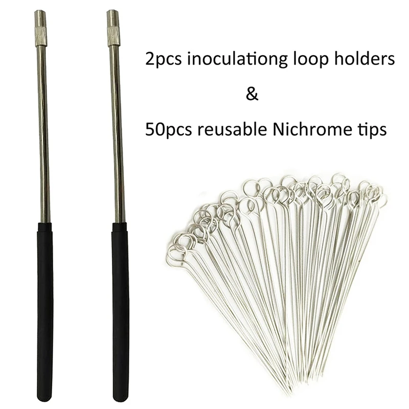 Hot 2PCS Reusable Inoculating Loop ผู้ถือ50Pcs 10UL Nichrome เข็มเคล็ดลับ Inoculation Loop สำหรับ Lab