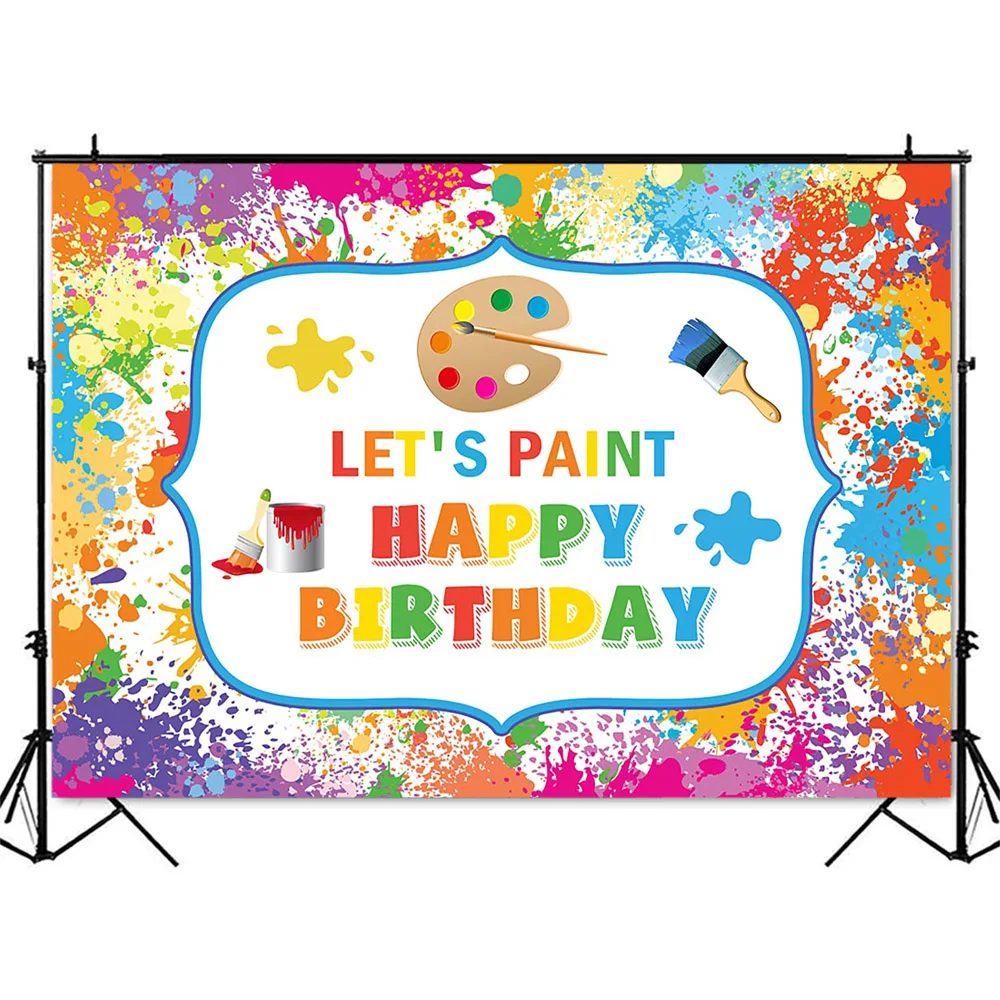 Let's Paint Party Backdrop Graffiti Splatter Art Painting Birthday Party Background kids portrait Photoshoot Party Decoration