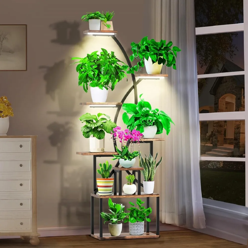 

Plant Stand with Grow Light, 8-Story 65" High Plant Shelf with Grow Light, Curved Metal Plant Stand Indoor with Grow Lights, for