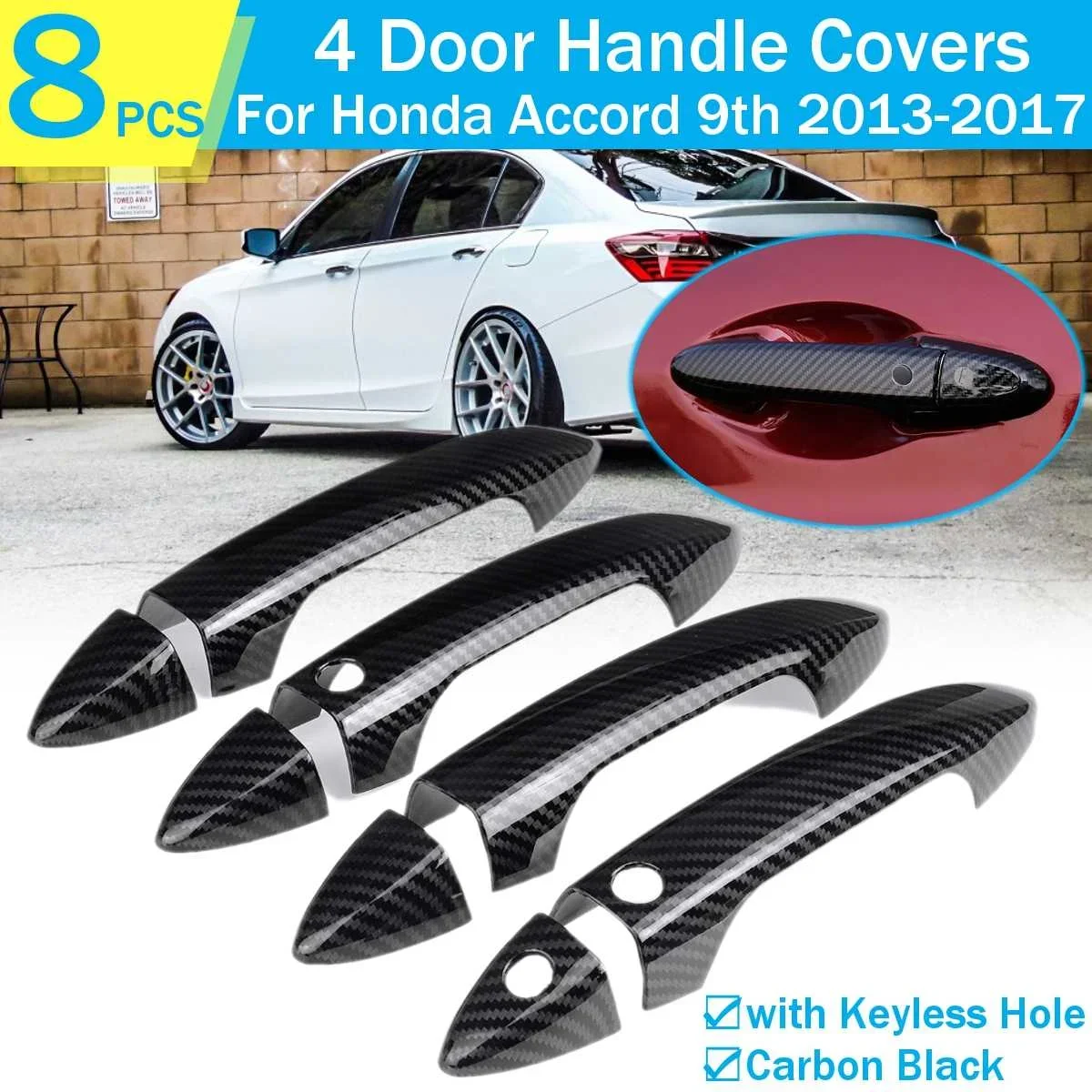 

8pcs/set Car Exterior Door Handle Covers Trim Carbon Black Car Styling For Honda for Accord 9th 2013 2014 2015 2016 2017