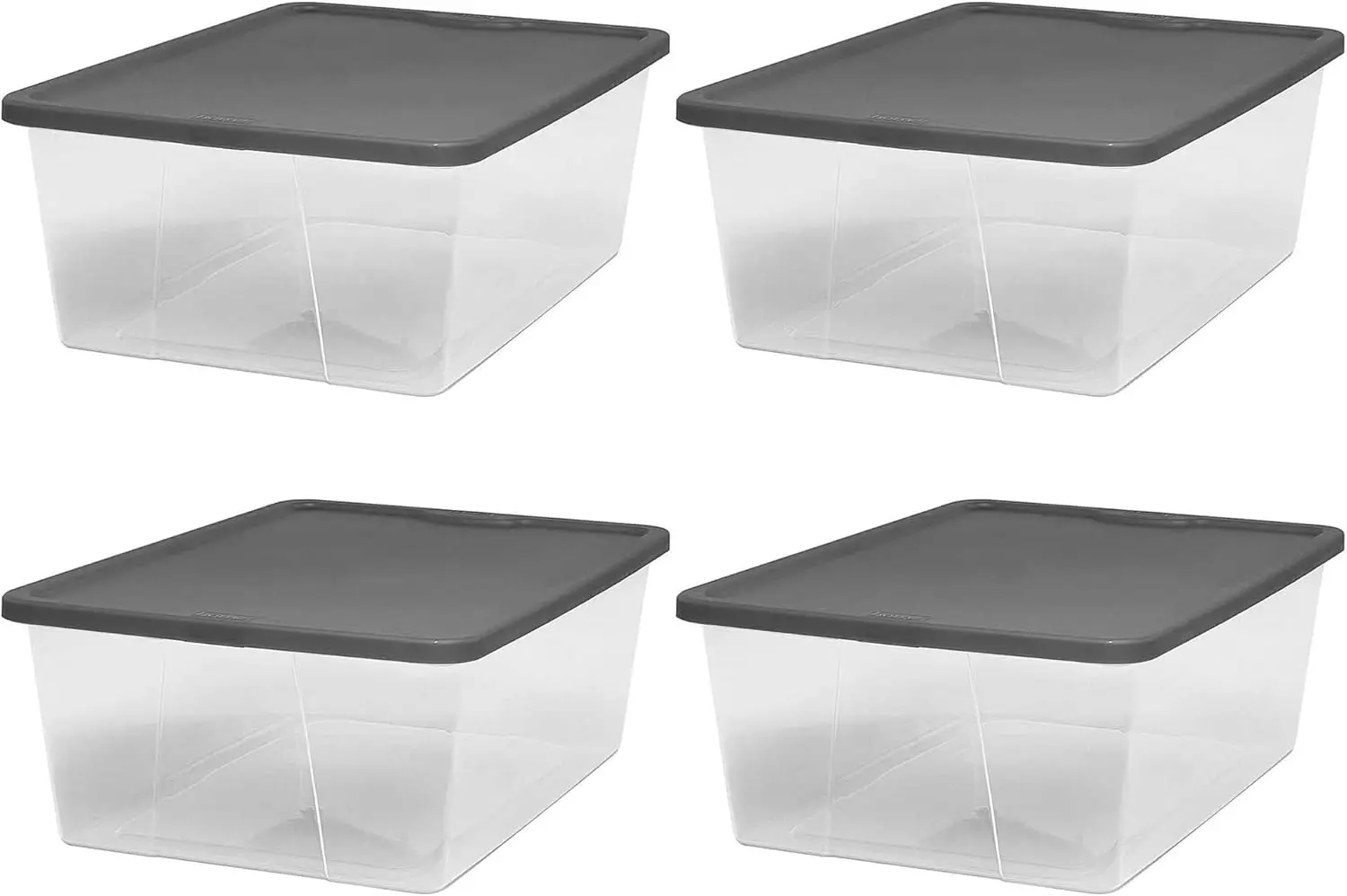 12 quart plastic multi-purpose stackable storage container box, gray snap closure, organized, transparent (4 packs)