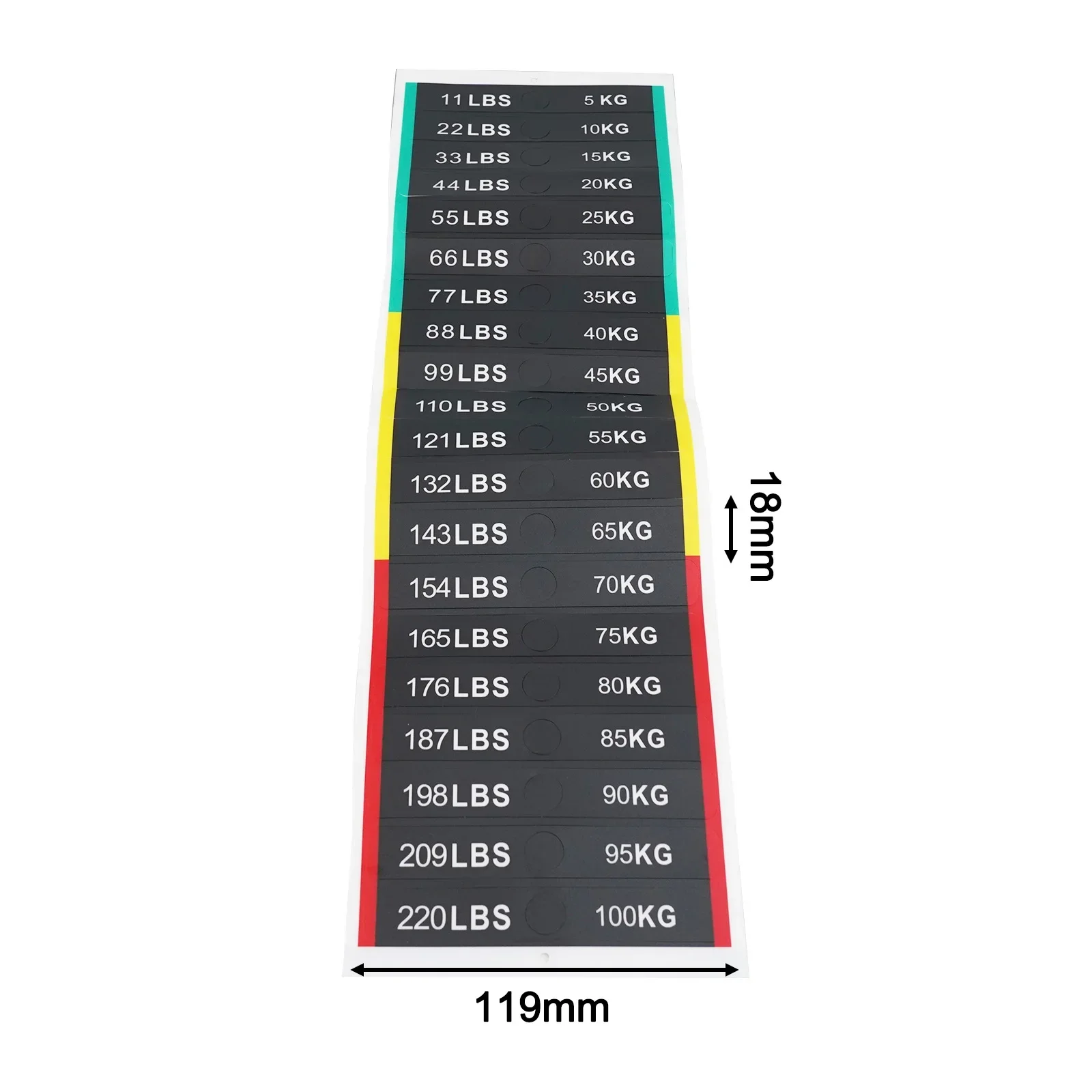 معدات اللياقة البدنية ملصقات الوزن الصالة الرياضية الوزن كومة تسميات عدد ملصقات PP 119*18 مللي متر ملحقات أدوات اللياقة البدنية