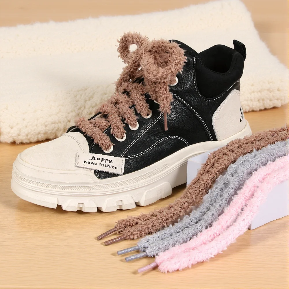 1 Pair Plush Towel Shoelaces Cute Fat Fluffy Fuzzy Velvet Lace for Women Girls Casual Sneakers 100/120/140/160cm Shoes Strings