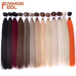 FASHION IDOL Bone Straight Hair Extensions Ombre Blonde Hair Bundles Super Long Hair Synthetic 24 Inch Straight Hair Full to End