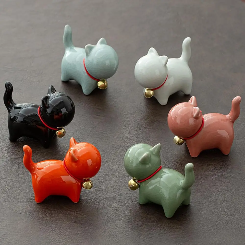 Cute Bell Little Cat Tea Pet Ornament, Ceramics Crafts, Desktop Decoration Ornaments, Cat Sculptures and Statues