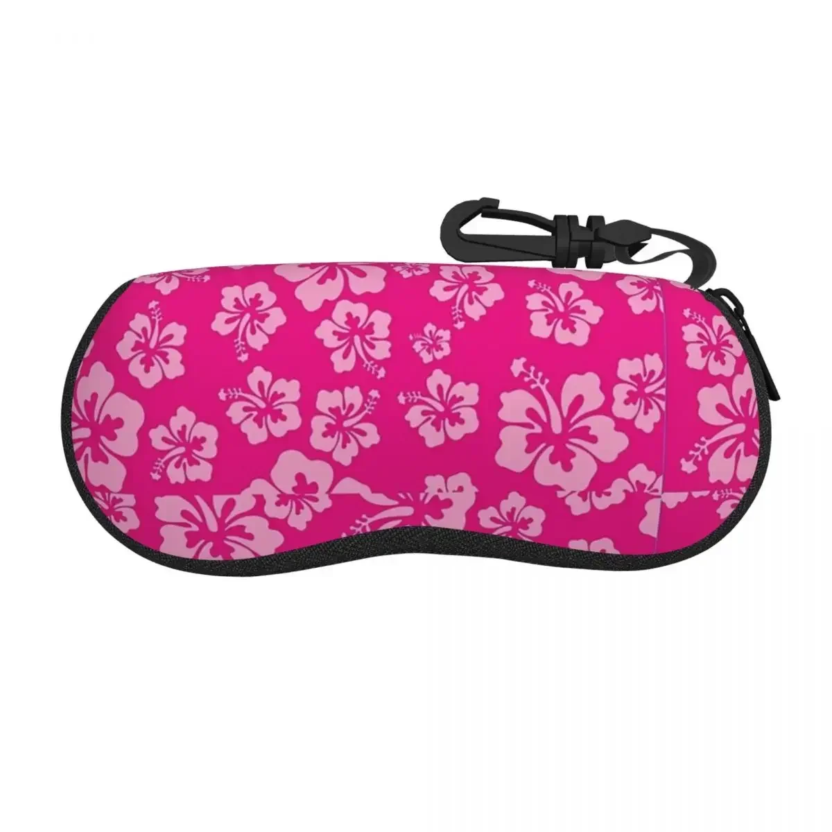 Tropical Hot Pink Hibiscus Flower Floral Pattern Hawaiian Print Shell Glasses Case Sunglasses Box Women Men Eyeglasses Bag Pouch