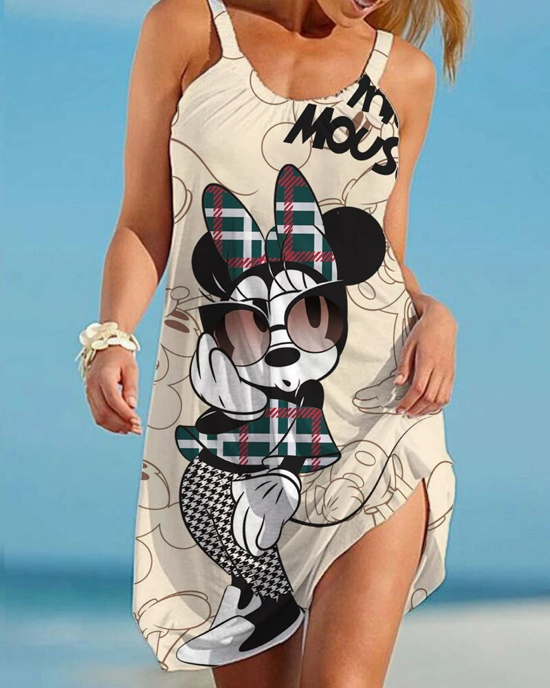 

2022 Hot Sale Casual Ladies Elegant Dress Ladies Summer Sling Dress Sexy Female Disney Minnie Boho Loose 3D Printed Cartoon