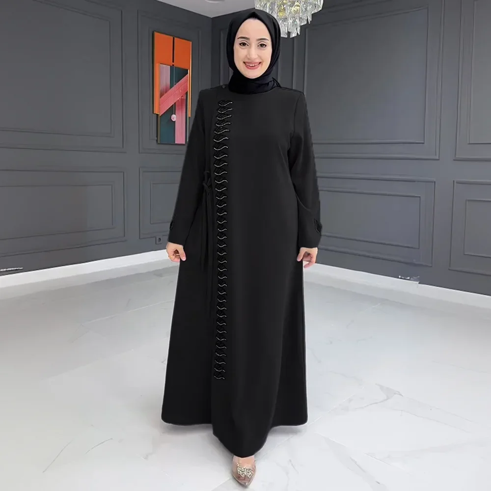 

Muslim Dress Autumn/Winter Women Sweatshirt Fashion Long Sleeve Maxi Dress Turkey Casual Solid Color Robe Arab Islamic Clothing