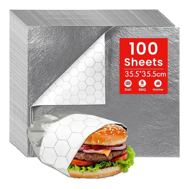 B23B Foil Backed Sandwich Wrapping Paper 100 Sheets- Burrito Wrappers, Wraps, Wrapping Paper For Sandwiches