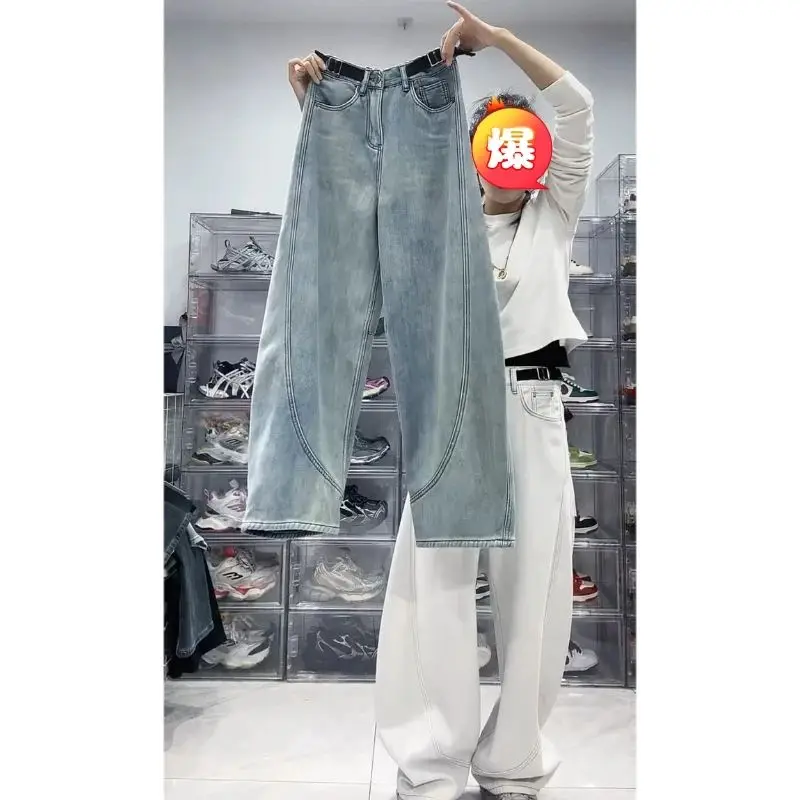 

American Plus Size Vintage Straight Wide Leg Pants Women 2025 Spring Fall New High Waist Loose versatile Scissor Cut Jeans
