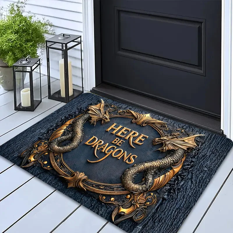 Vintage Double Dragon Crest Doormat Washable Rug For Entrance Patio Indoor Outdoor Home Decor
