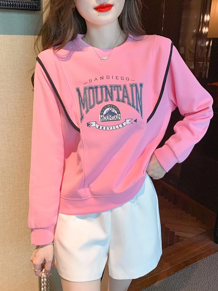 

Корейский свитшот с длинными рукавами для женщин, новинка ранней весны 2026 года, с буквенным принтом, маленький размер, универсальный свободный топ