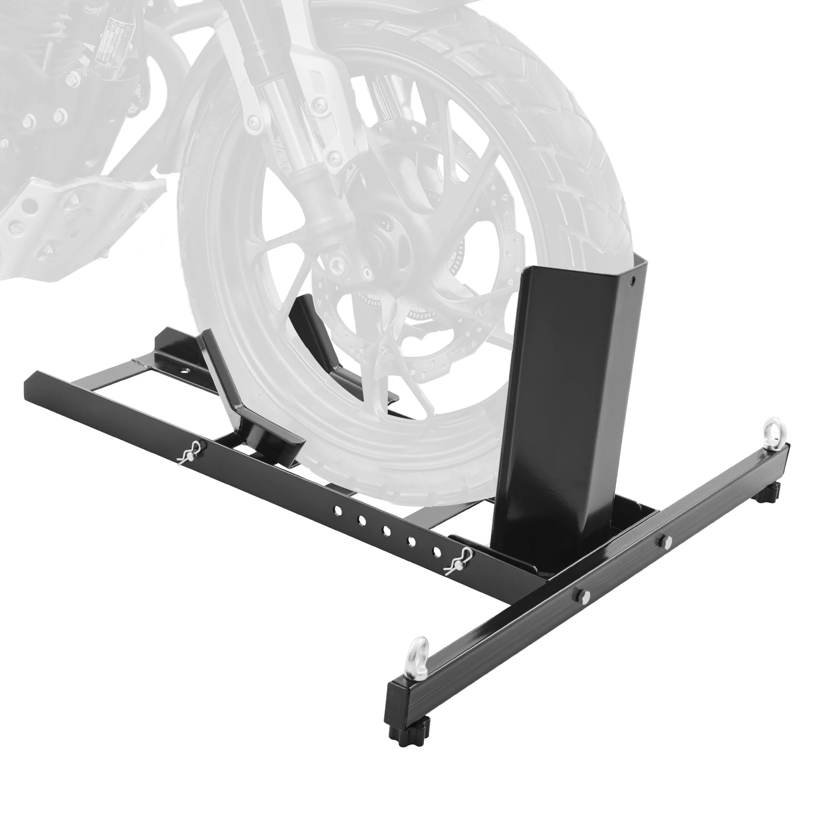 

SucceBuy Motorcycle Wheel Chock Upright 1800lbs Heavy-duty Steel Motorcycle Front Wheel Stand with Adjustable Hole For Motorbike