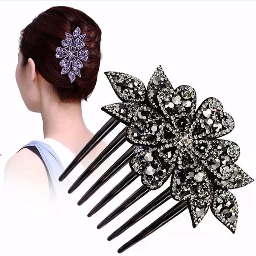 Crystal Flower Hair Combs Women Elegant Hair Accessories Rhinestone Hairclips Hair Fork Hair Clip Bridal Headdress Headwear