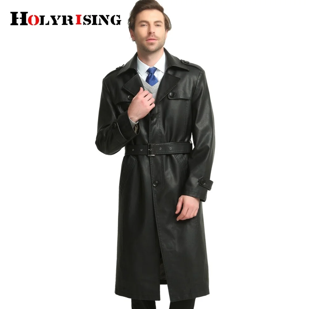 Black Trench Coat Men Casual Pu Slim Soft Long Overcoat Single Breasted Mens Jackets Casaco Masculino High Quality Size M-4XL