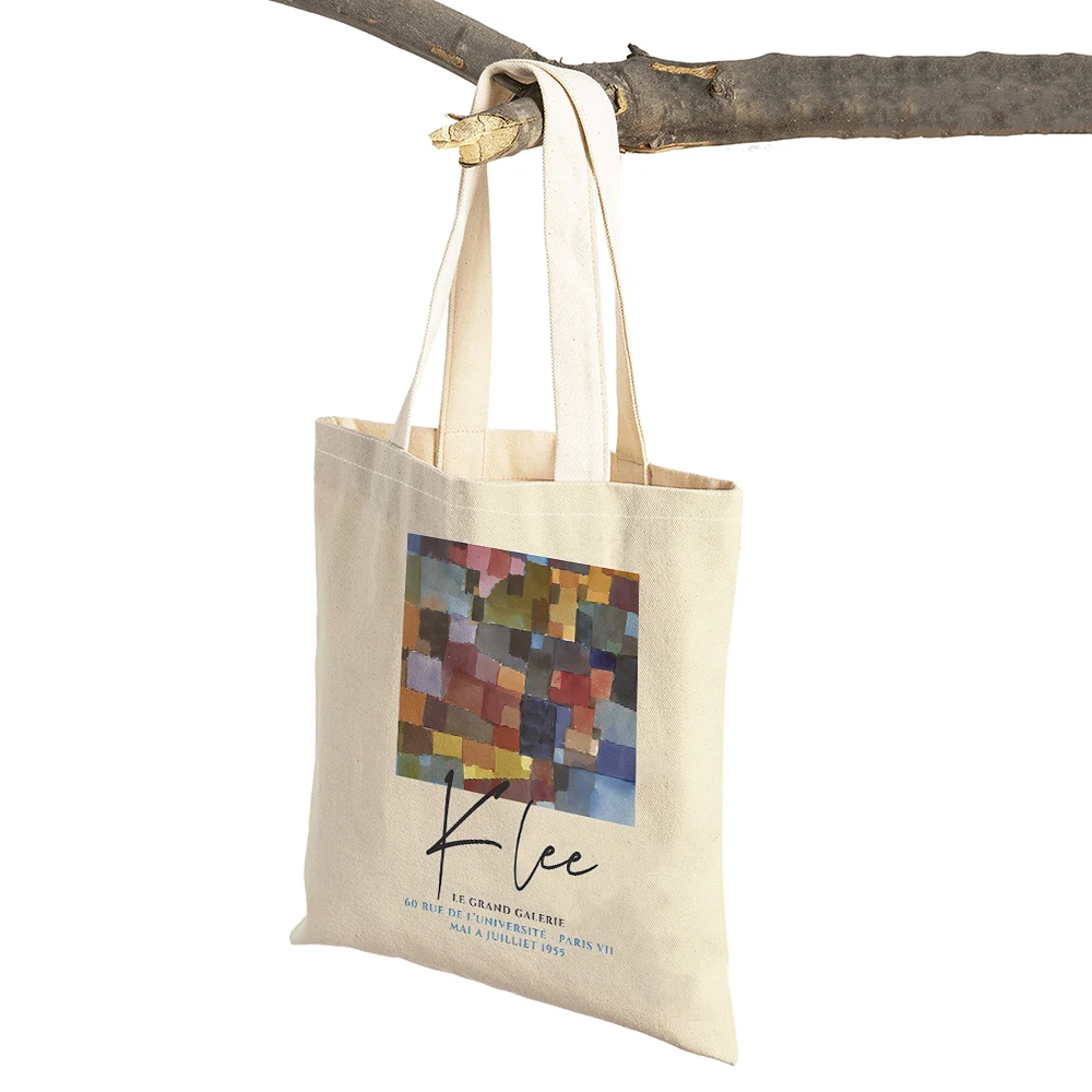 Paul Klee หน้ากากโมเดิร์น Minimalist Gallery กระเป๋าช้อปปิ้งพิมพ์คู่ Eco Casual Nordic กระเป๋านักช้อป Lady Linen Tote กระเป๋าถือผู้หญิง