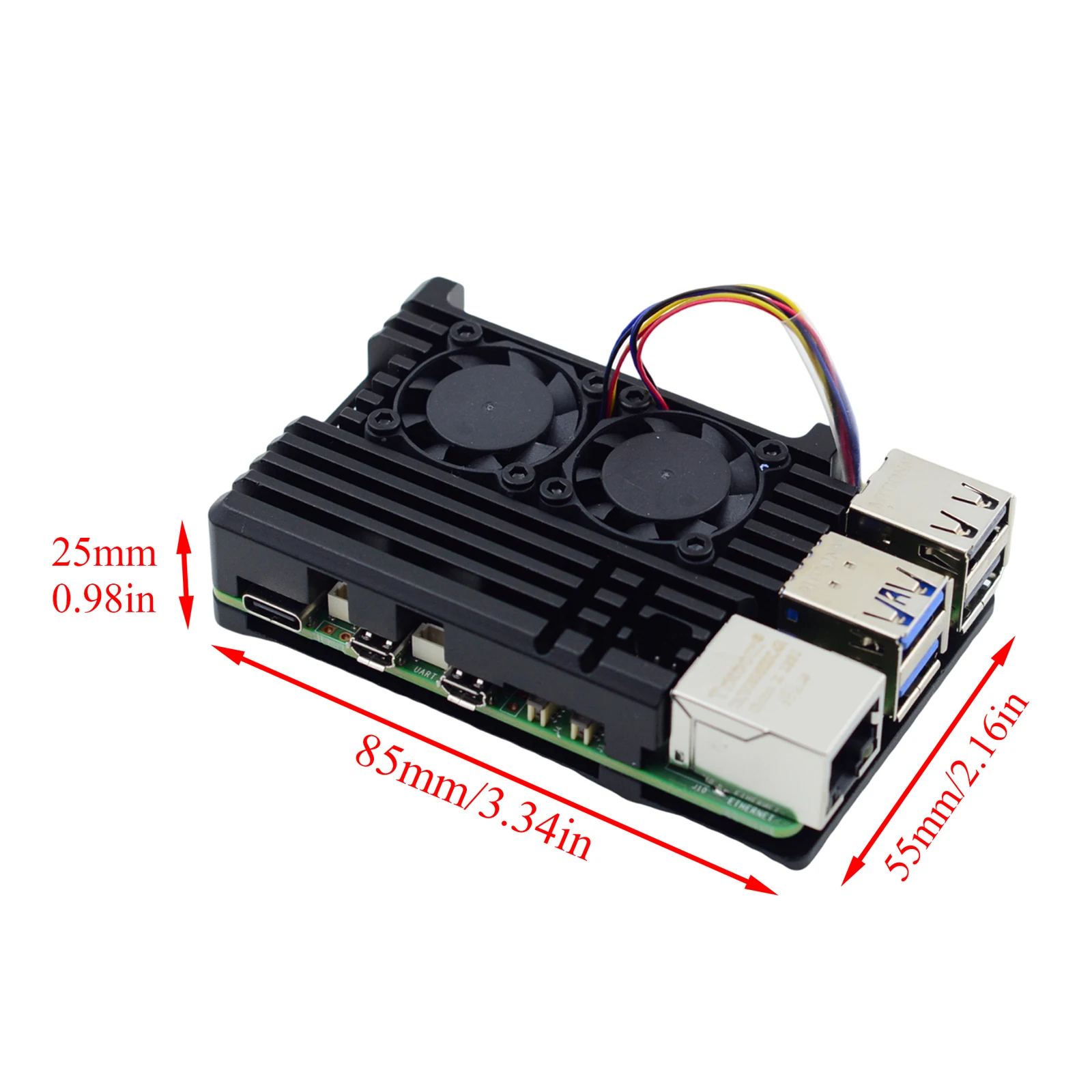 Raspberry Pi-alumínio liga caso capa, refrigeração caixa protetora, 2 ventilador PWM, 5