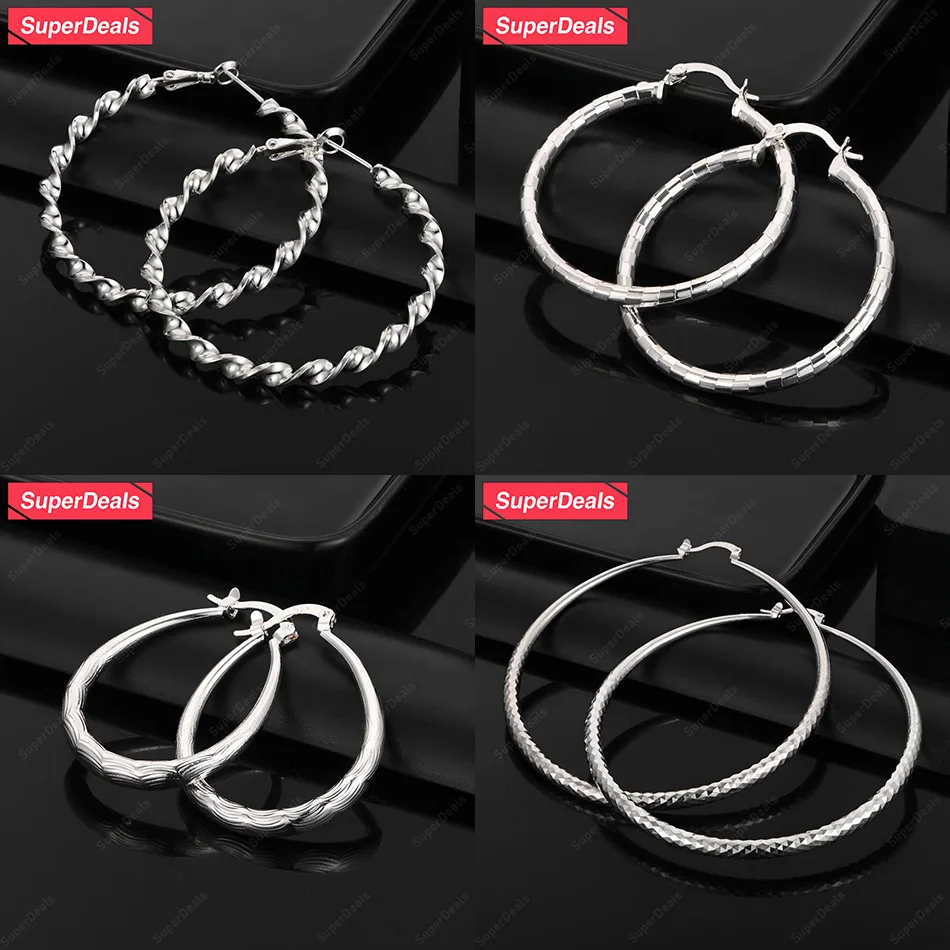 

SuperDeals 925 Sterling Silver Oval Round Spiral Hoop Earrings For Men Women Party Anniversary Gift Jewelry Pretty Elegant