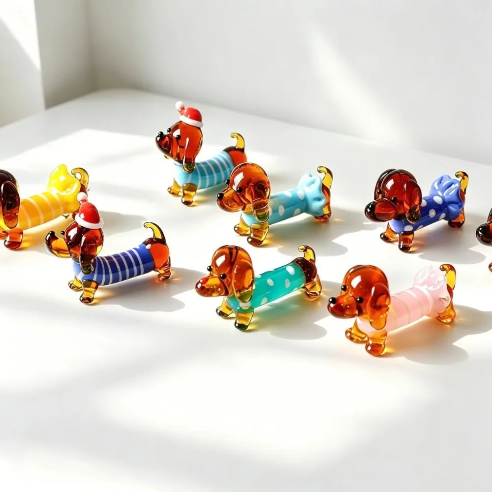 Transparent Glass Dachshund Figurine Handmade Clear Crystal Hand Blown Crystal Dog Miniature Colorful Mini Glass Dog Ornament