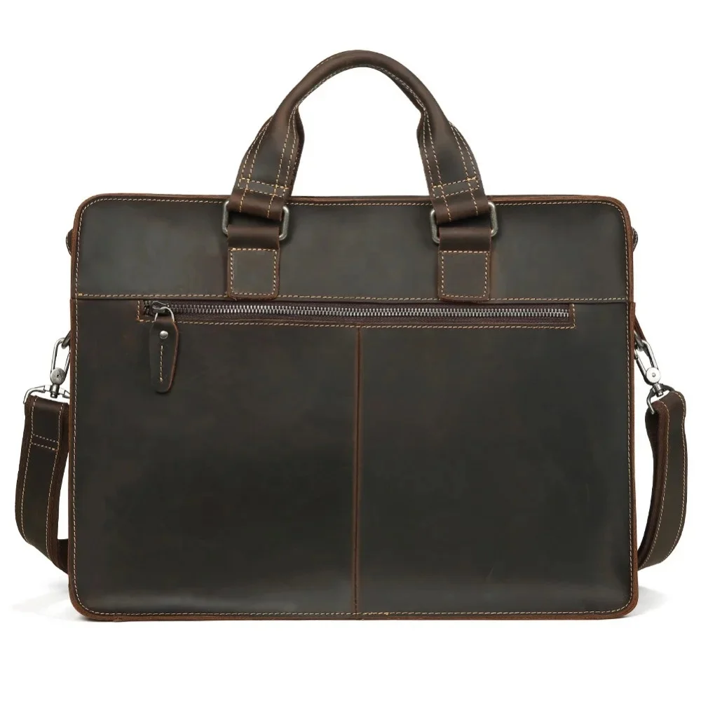 Herren Aktentasche Vintage verrückte Pferd Leder Laptop tasche Geschäft echte 15.6 "Schulter Handtasche