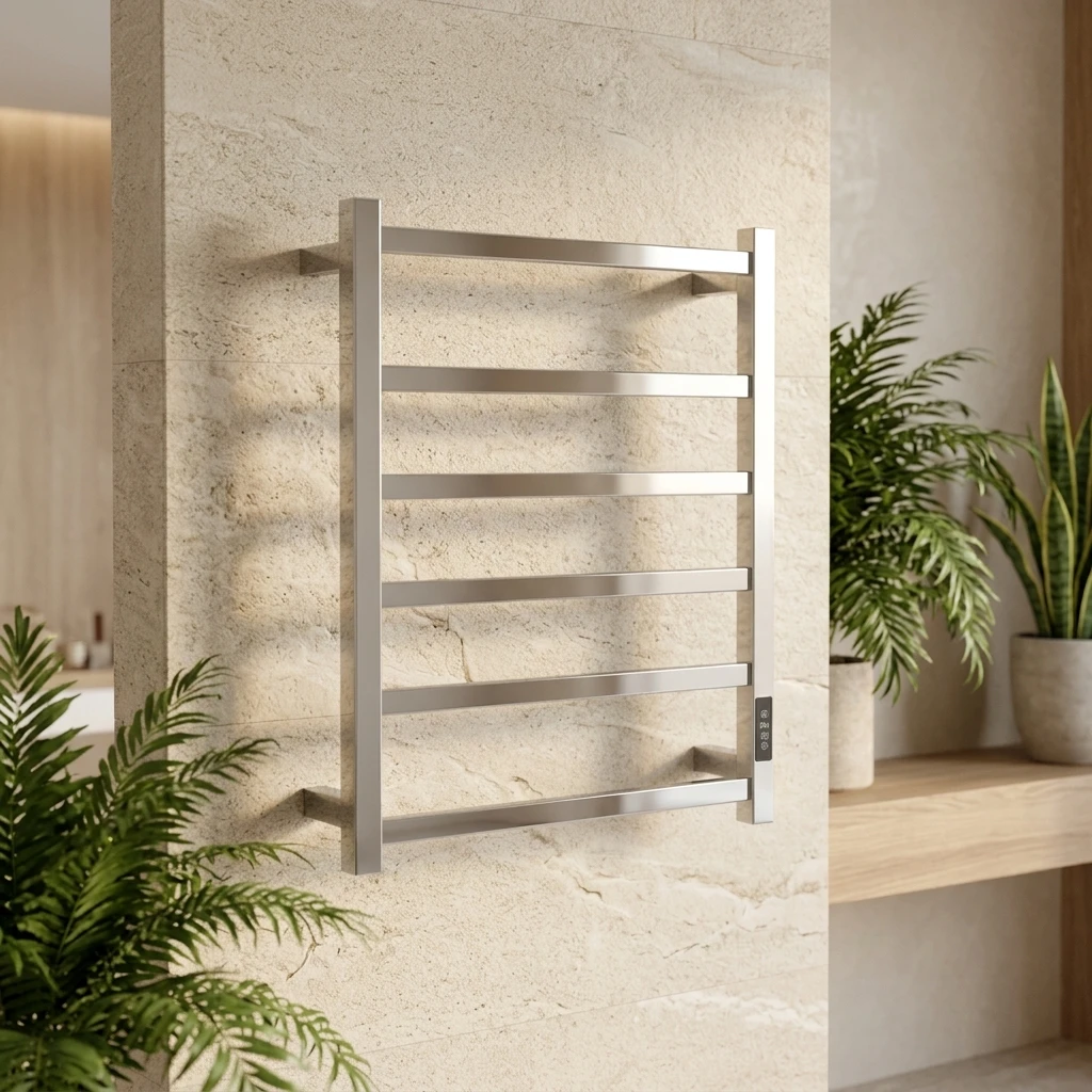 Wall Mounted Electric Heated Towel Rack 304 Stainless Steel Mirror Polished Energy Saving Hotel & Bathroom Use 6 Bars