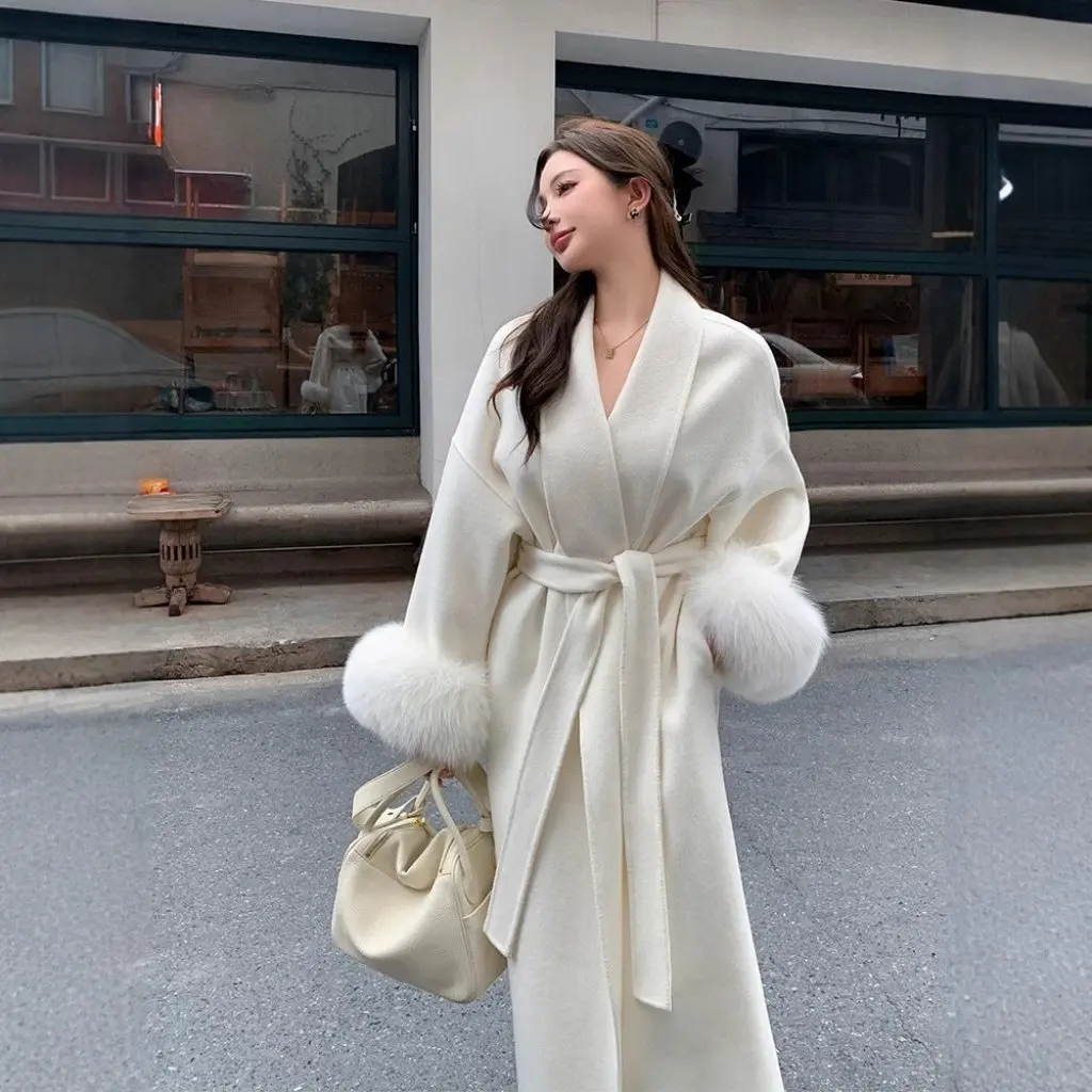 

Women's Classic Fox Hair Double-sided Pure Wool Coat Long Double-sided Woolen Coat for Autumn And Winter High-End Fashion