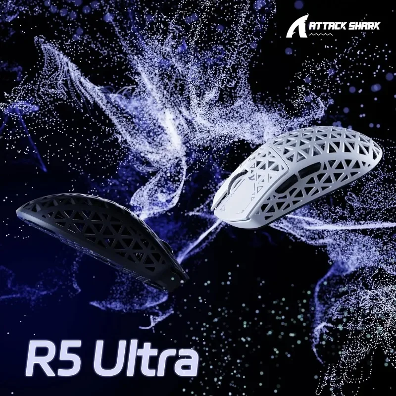 Attack Shark R5 Ultra 8K Wireless Mouse Tri-mode Lightweight PAW3950 Carbon Fiber 42000DPI Hollow-out Design Esports Game Mouse