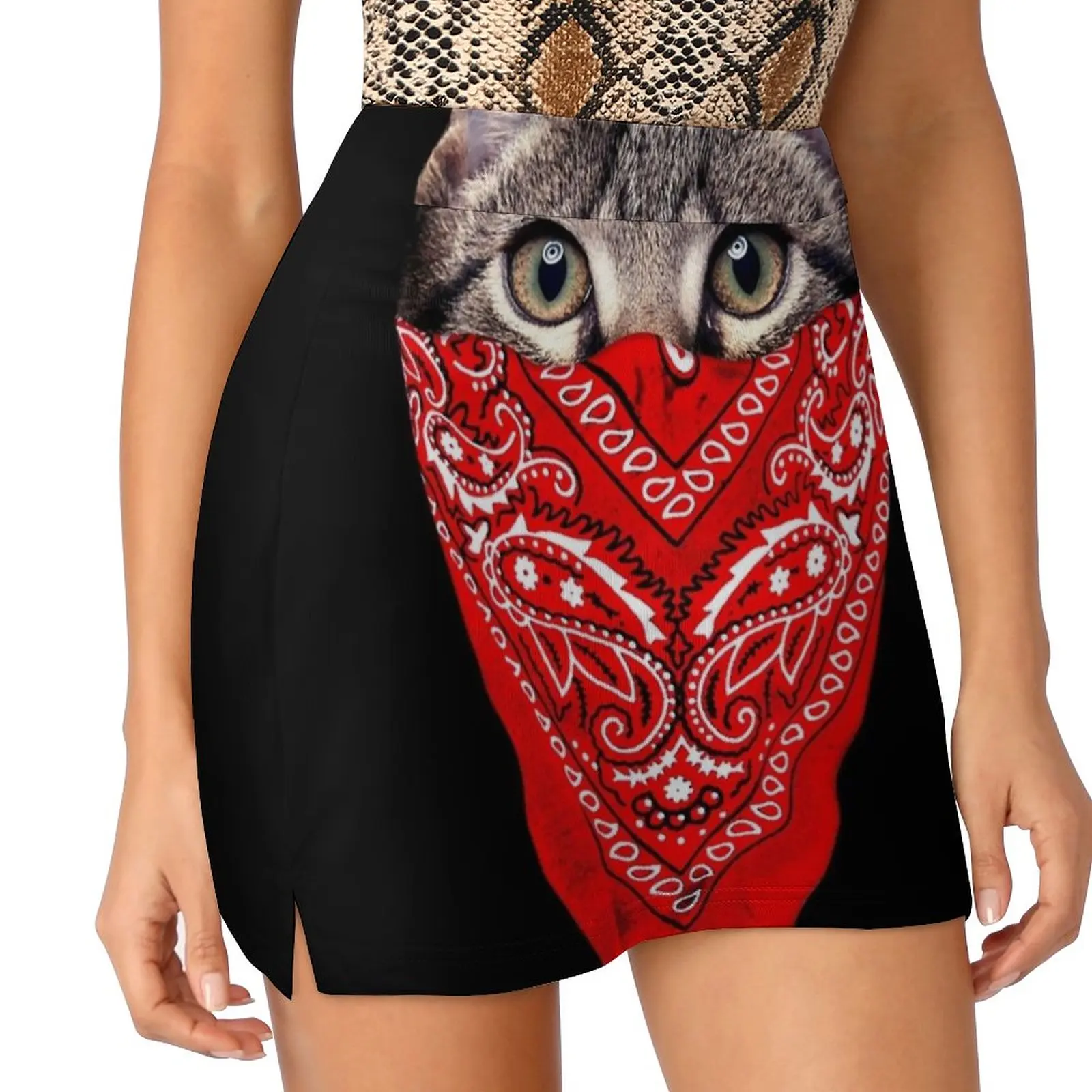 Gangster Cat Women's skirt Sport Skort Skirt With Pocket Fashion Korean Style Skirt 4Xl Skirts Cat Bandana Gangster Cool