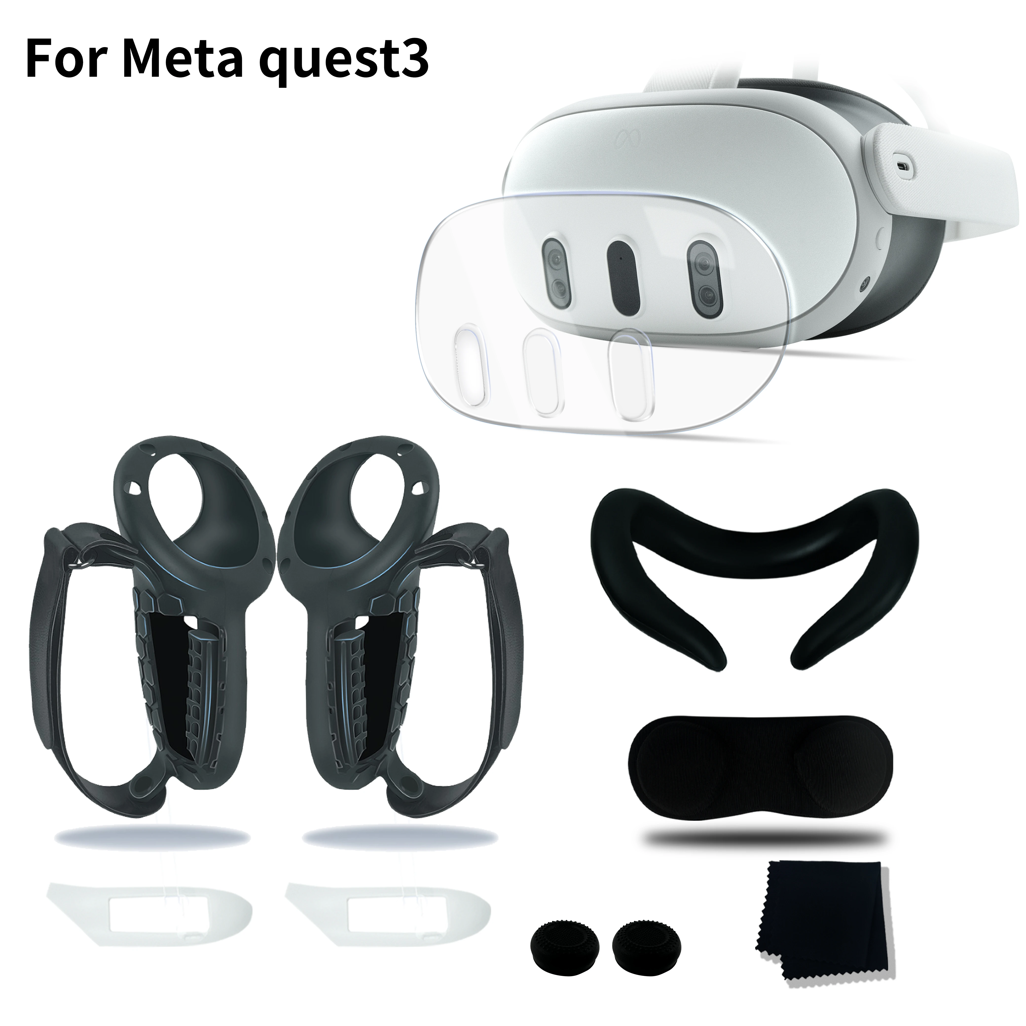 

For Meta quest 3 Grip Cover 10-in-1 Grip Protective Cover Lens Cap Mainframe Protective Cover Silicone Protective Pad Accessorie
