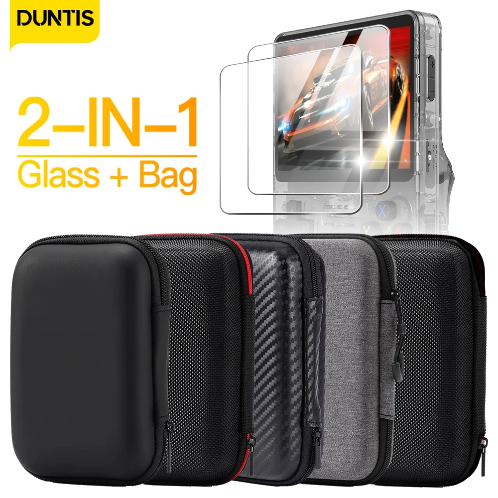 Glass+Bag for R36S / R35S Game Console Screen Protector Tempered Glass Film & Travel Carrying Storage Case Protector Accessories