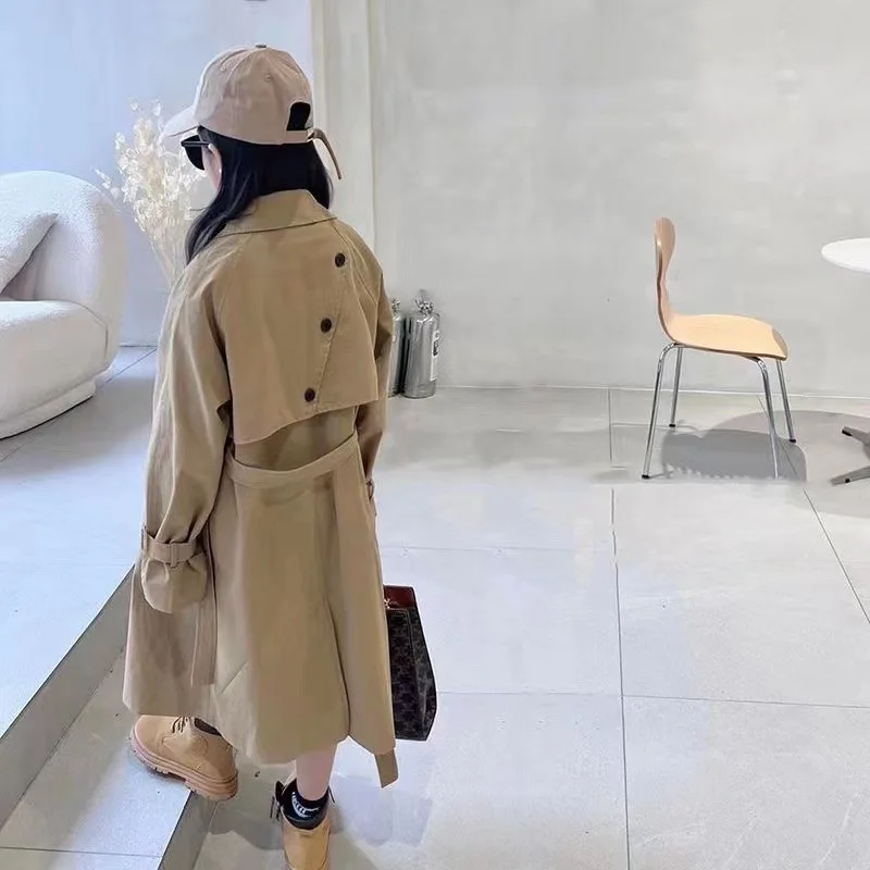 teenager Girls double breasted trench coat Korean 4-15 kids long jacket manteau enfant gabardina larga outerwear casaco infantil