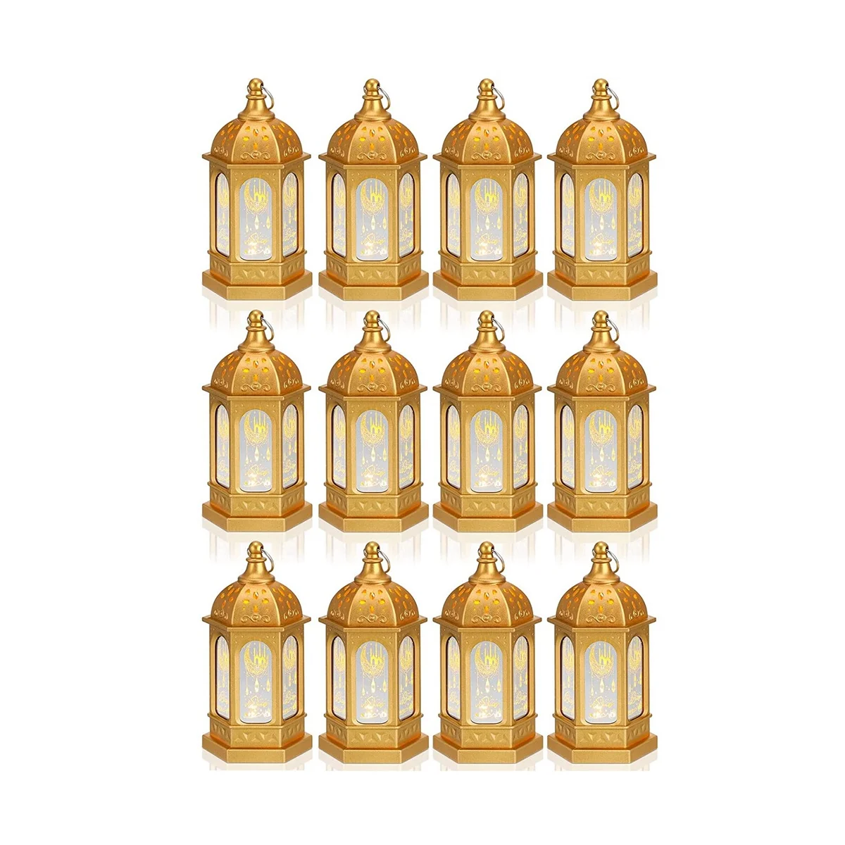 12Pcs Mini Ramadan Candle Mubarak Lantern LED Eid Mubarak Lantern Moon Star Lights Moroccan Style Hanging Lantern D