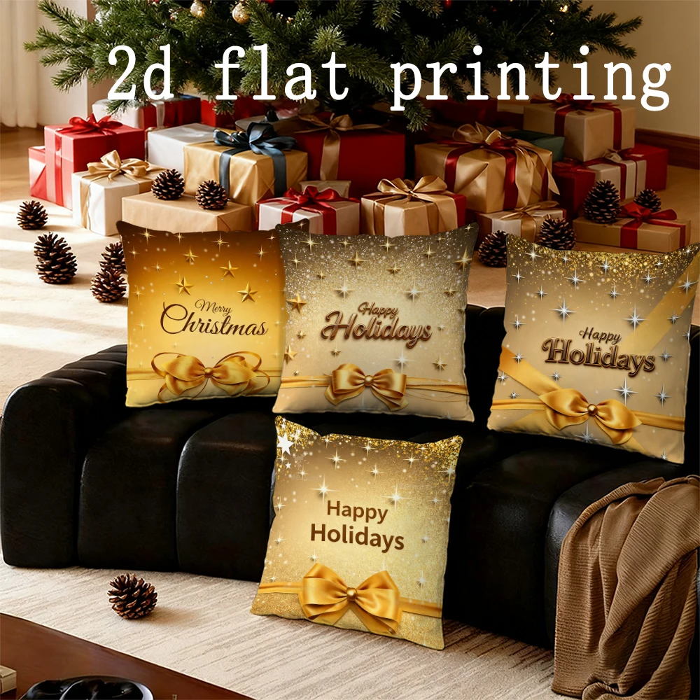 

Home Decor Happy Holidays Starry Glitter Pillow Covers Pattern Cushion Cover Suitable for Sofa Bedroom Car Pillow Cover