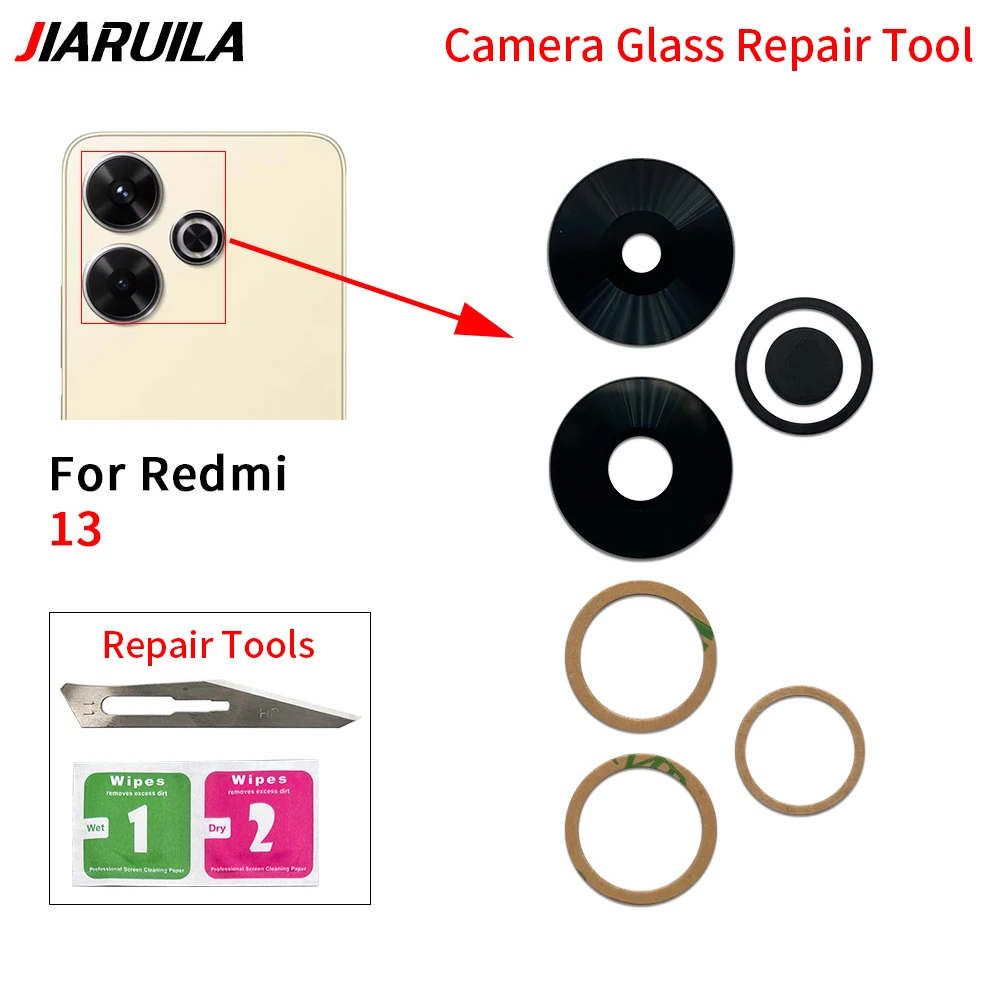カメラガラスレンズ,接着剤付き,テスト済み,背面,redmi 13c,13,a1,a2,a3,10,5g,10a,12,4g,5g 12c、12ライト