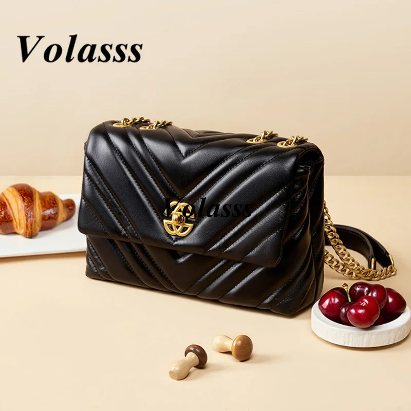 

VOLASSS Fashion Chain Small Square Shoulder Bag For Women New Cowhide Underarm Handbag Female Genuine Leather Crossbody Bags