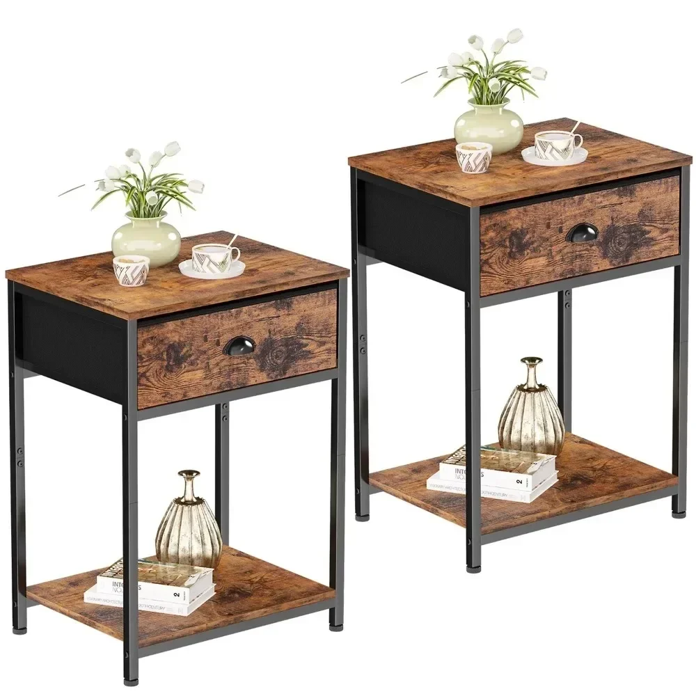 

Nightstands Set of 2, ,with Fabric Drawer Storage Shelf, Retro Bedside Tables, Sturdy Side Table for Living Room,Nightstands