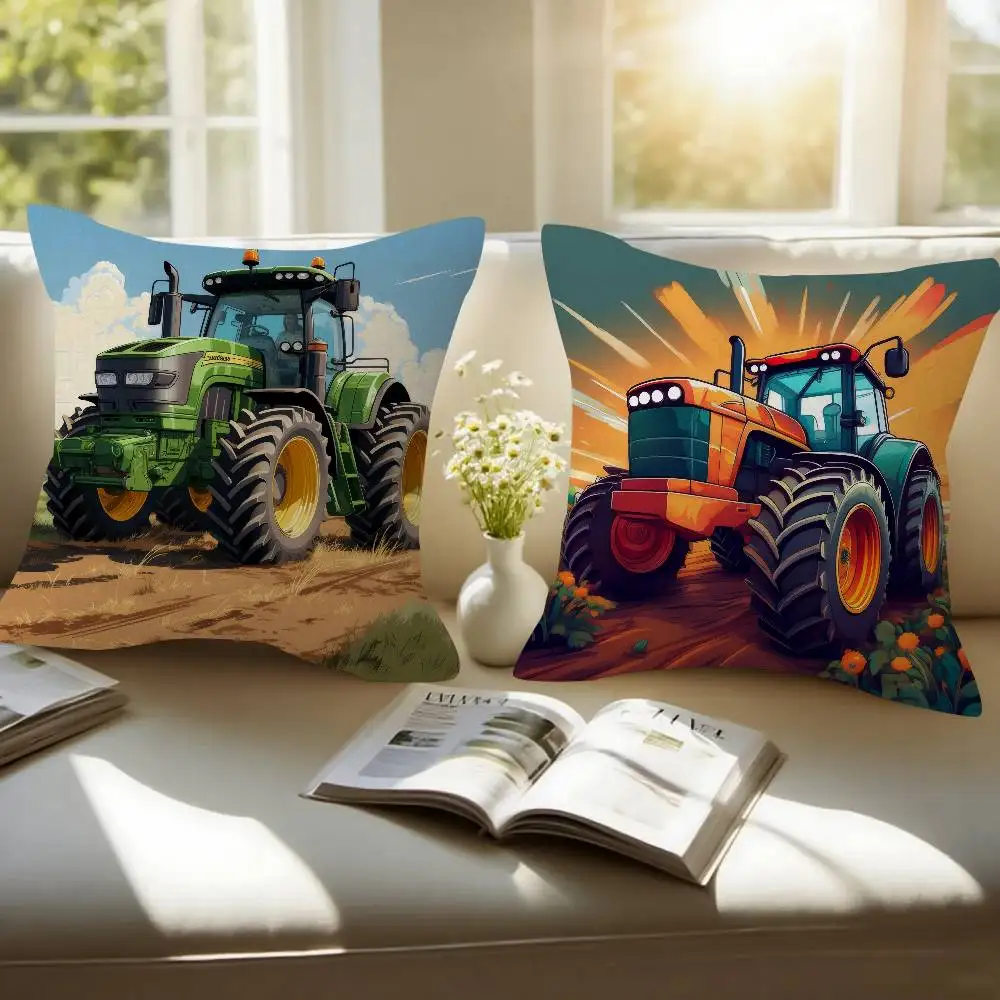 Car Tractor Decorative Double-sided Printed pillow cover Short plush Suitable living rooms bedrooms sofas throw cushion cover
