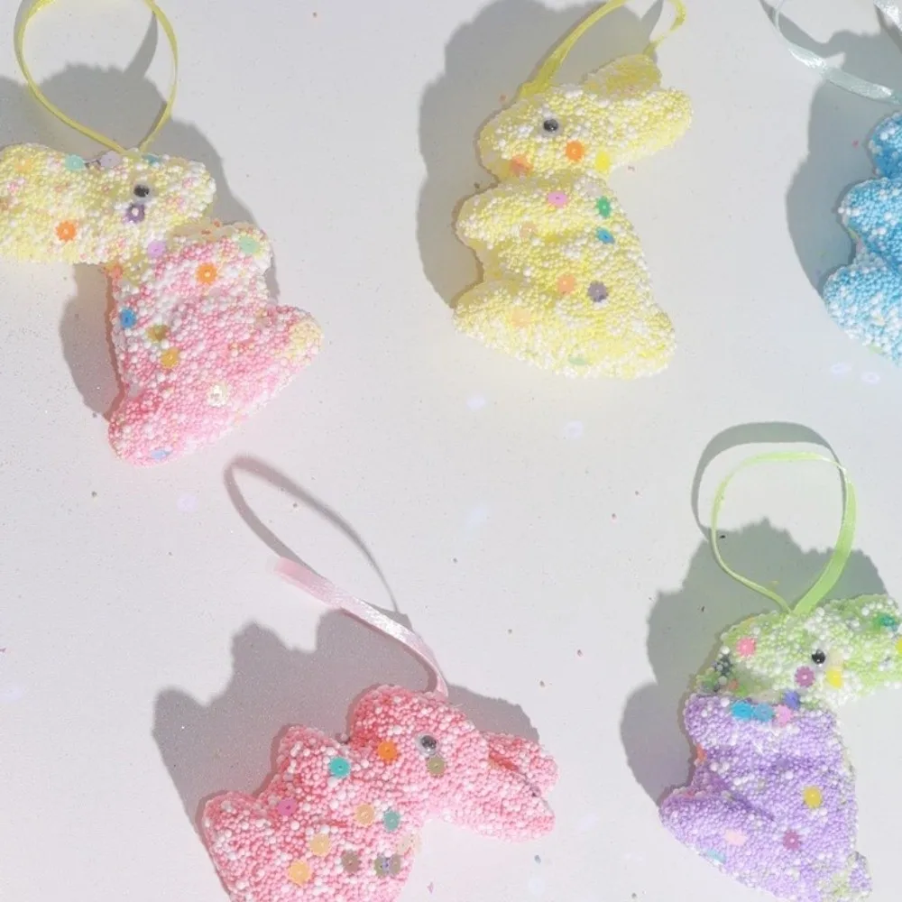 6Pcs Colorful Foam Easter Rabbit Painted Animal Mold Sequin Bunny Ornament Sparkle Hanging Easter Bunny Decor Outdoor Wreath - view 2