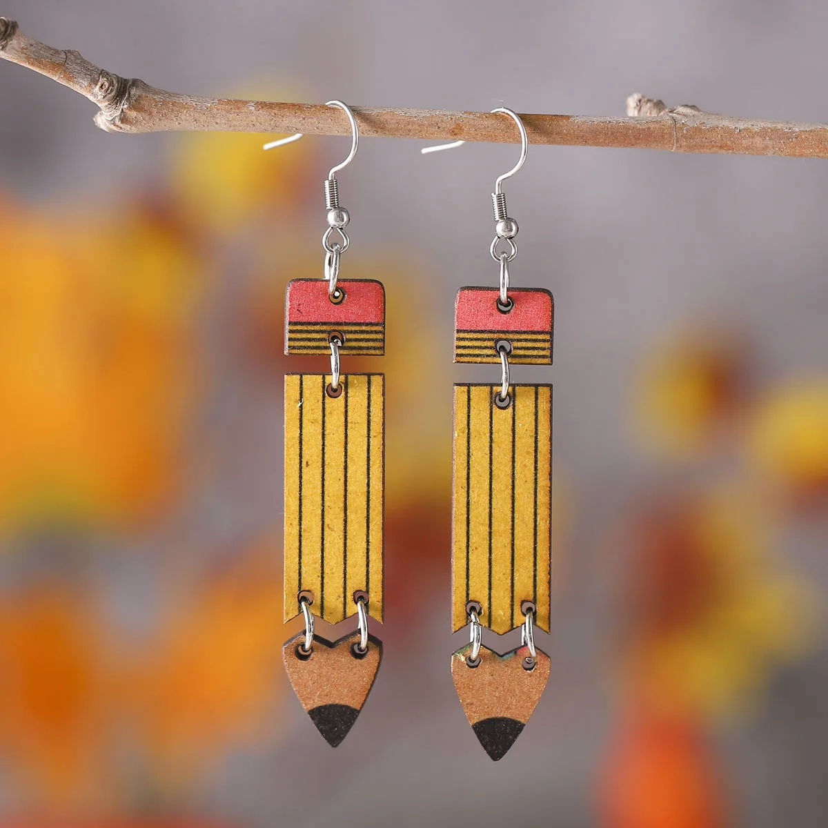 New Teaching Wooden Earrings Learning Rainbow Pencil Double Sided Season Of Graduation Opening Season Student Teacher Earrings