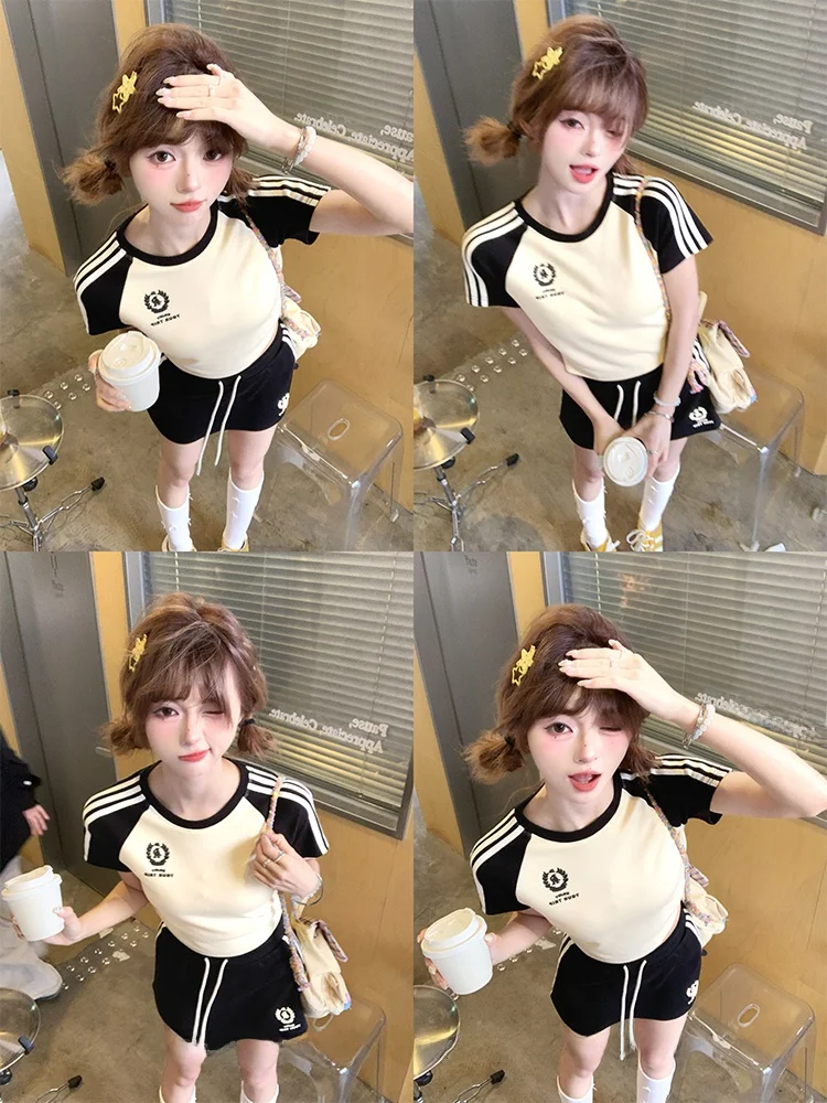 

Casual Sportswear Set Short Sleeve T-Shirt And Black Skirt Color Block Design Summer Fashion for Young Women Two Pieces