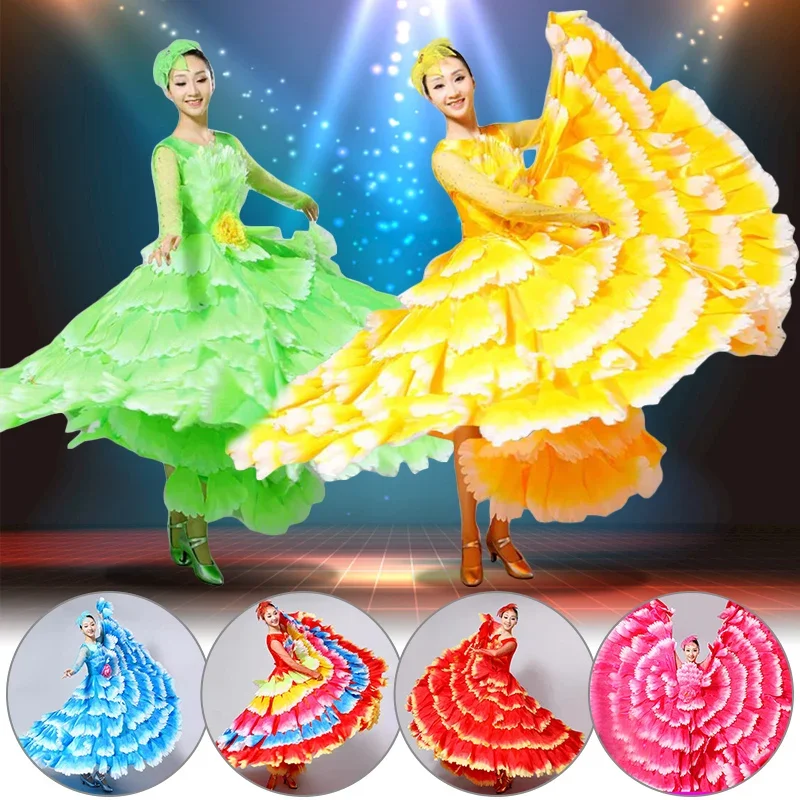 

180-720 Degree Women Spanish Flamenco Dress Opening Dance Dress Bullfight Big Swing Petal Dress Stage Dance Performance Costume