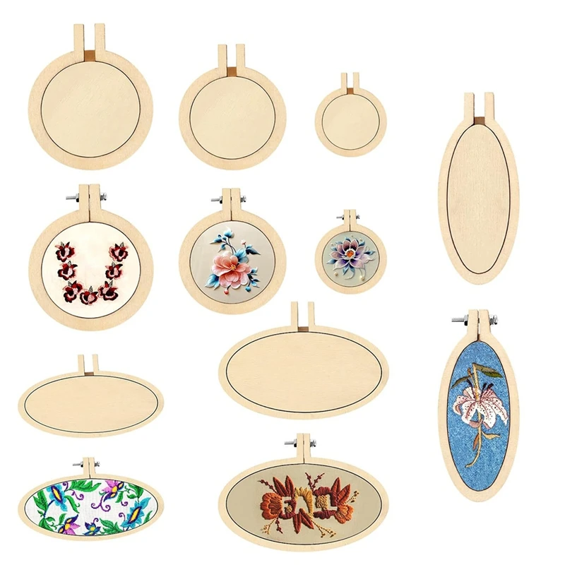 12 Pieces Mini Embroidery Hoops Oval Wooden Embroidery Hoops For DIY Crafts Sewing Jewelry